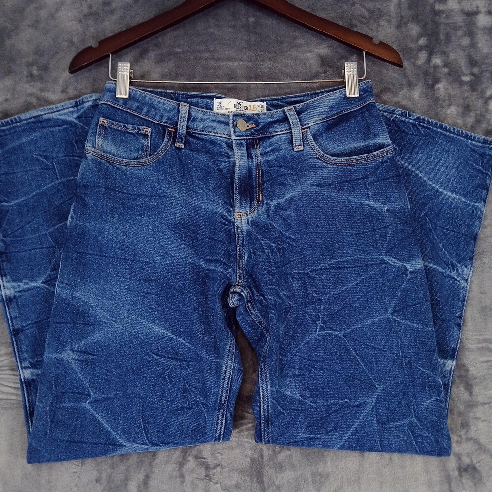Hollister Jeans Womens 25x29 Fit 29x28 Curvy Low Straight Stretch Whiskering Dad